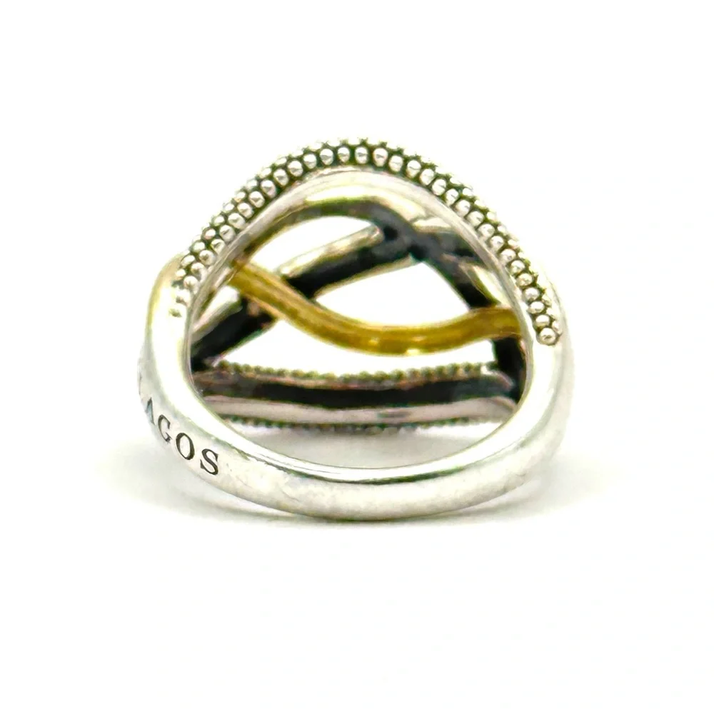 Lagos Vintage Caviar Two Tone Silver & Gold Braided Ring Size 7